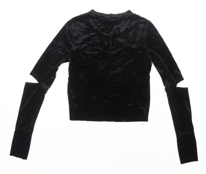 H&M Women’s Black Velvet Cropped Long Sleeve Slim Blouse S