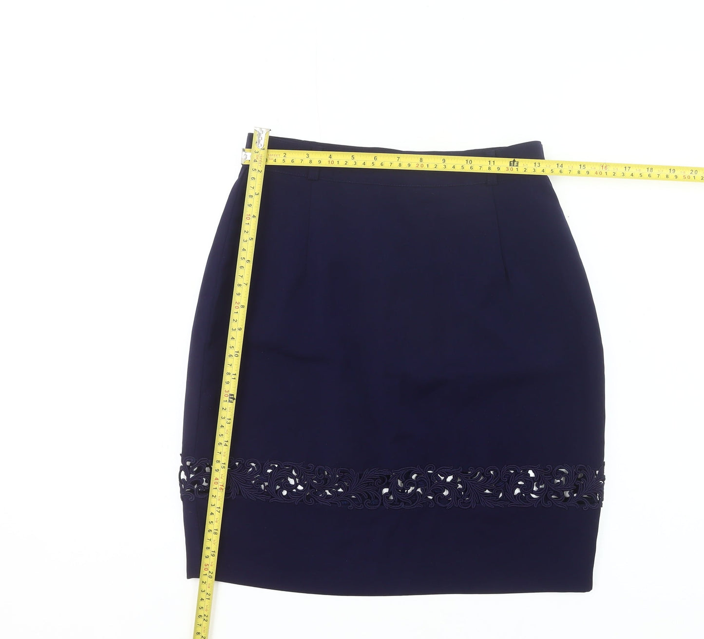 Wallis Women’s Blue Size 12 Pencil Skirt Knee Length Embroidered Workwear