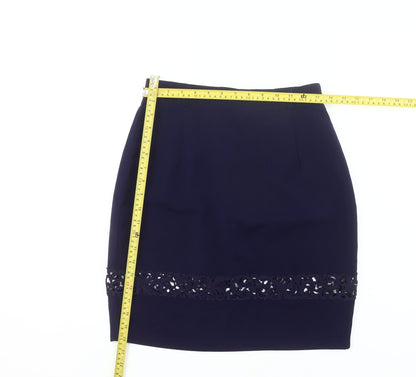 Wallis Women’s Blue Size 12 Pencil Skirt Knee Length Embroidered Workwear