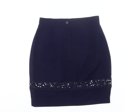 Wallis Women’s Blue Size 12 Pencil Skirt Knee Length Embroidered Workwear