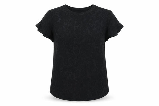 Front view of Wallis Women’s Black Floral Stretch Jersey Blouse Top, size UK 10
