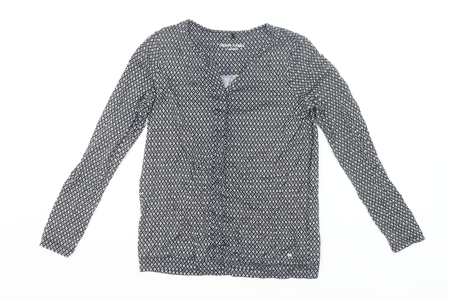 Gerry Weber Women’s Black Geometric Blouse Size 8 Long Sleeve V-Neck