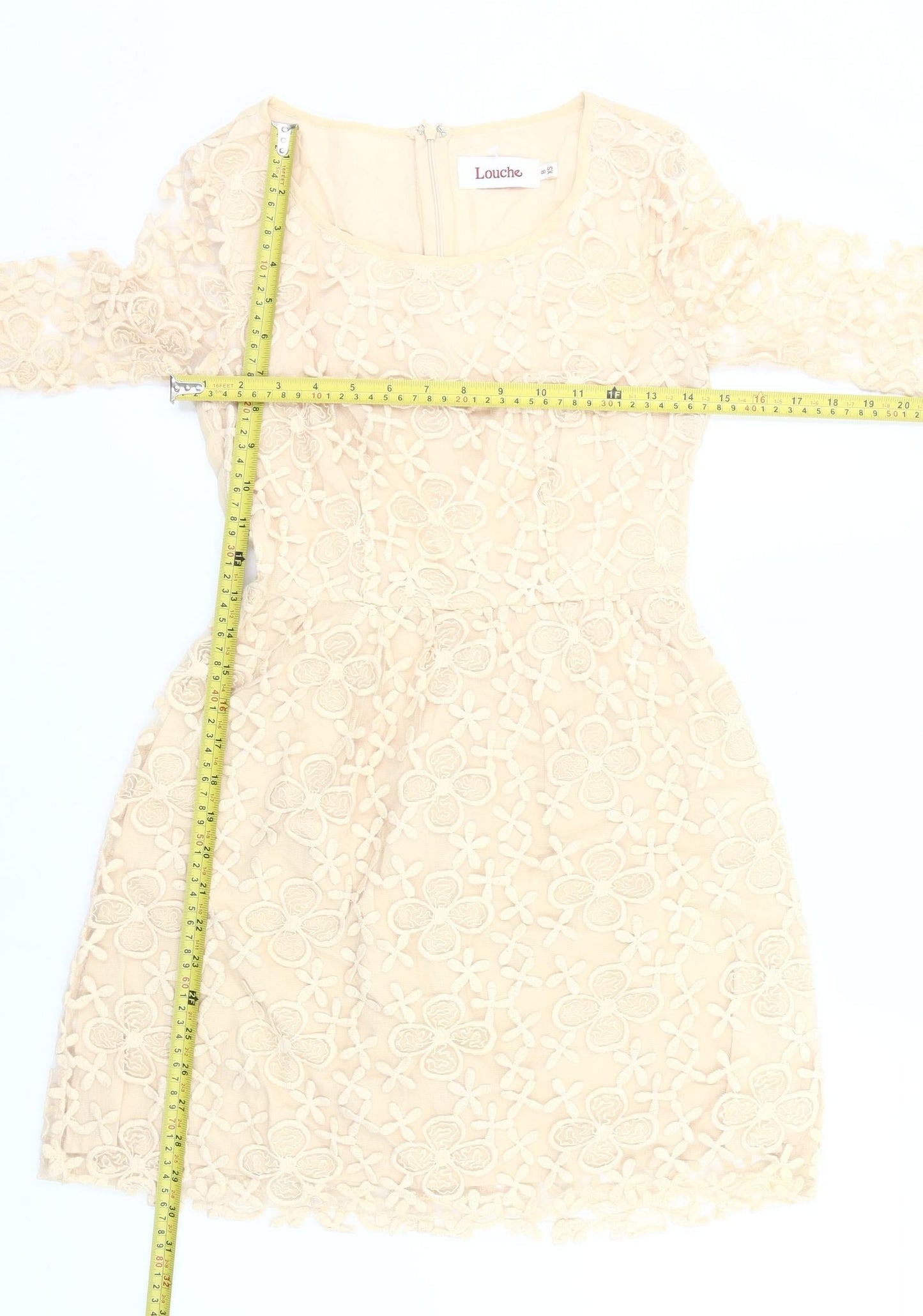 Louche Women Beige Size 8 Shift Lace Dress Wedding Party