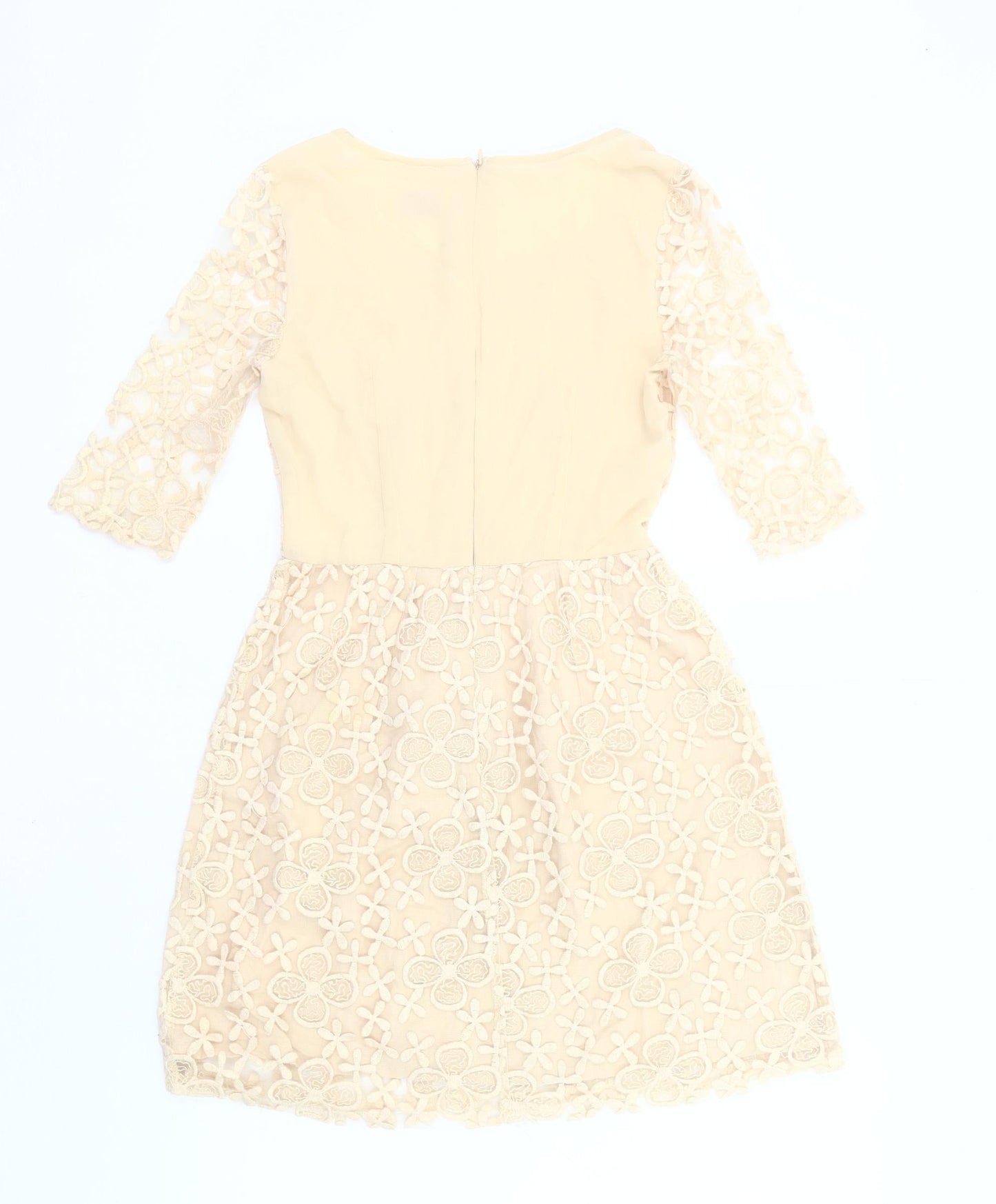 Louche Women Beige Size 8 Shift Lace Dress Wedding Party