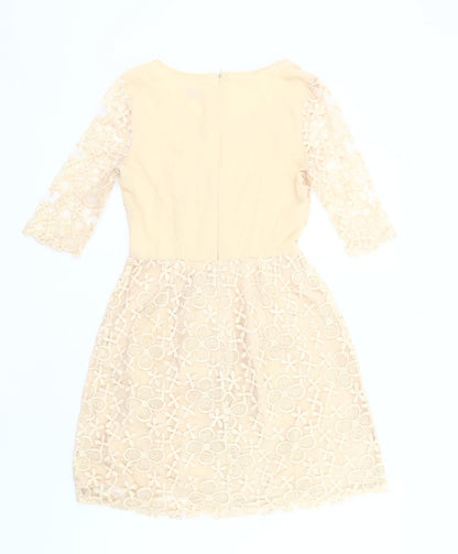Louche Women Beige Size 8 Shift Lace Dress Wedding Party
