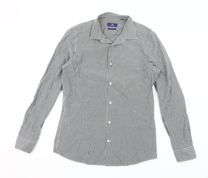 Next Mens Slim Fit Black Check Long Sleeve Button-Up Shirt Size 15.5