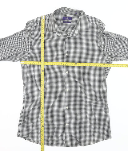Next Mens Slim Fit Black Check Long Sleeve Button-Up Shirt Size 15.5