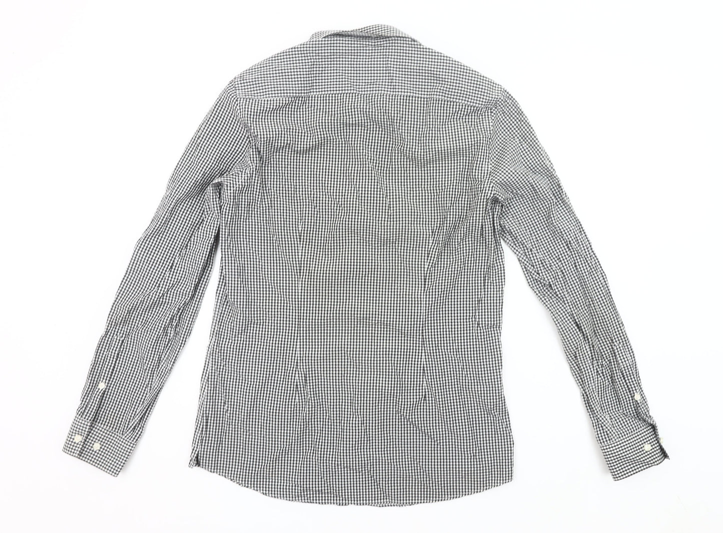Next Mens Slim Fit Black Check Long Sleeve Button-Up Shirt Size 15.5