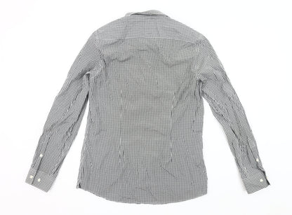 Next Mens Slim Fit Black Check Long Sleeve Button-Up Shirt Size 15.5