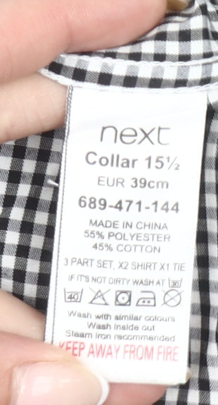 Next Mens Slim Fit Black Check Long Sleeve Button-Up Shirt Size 15.5