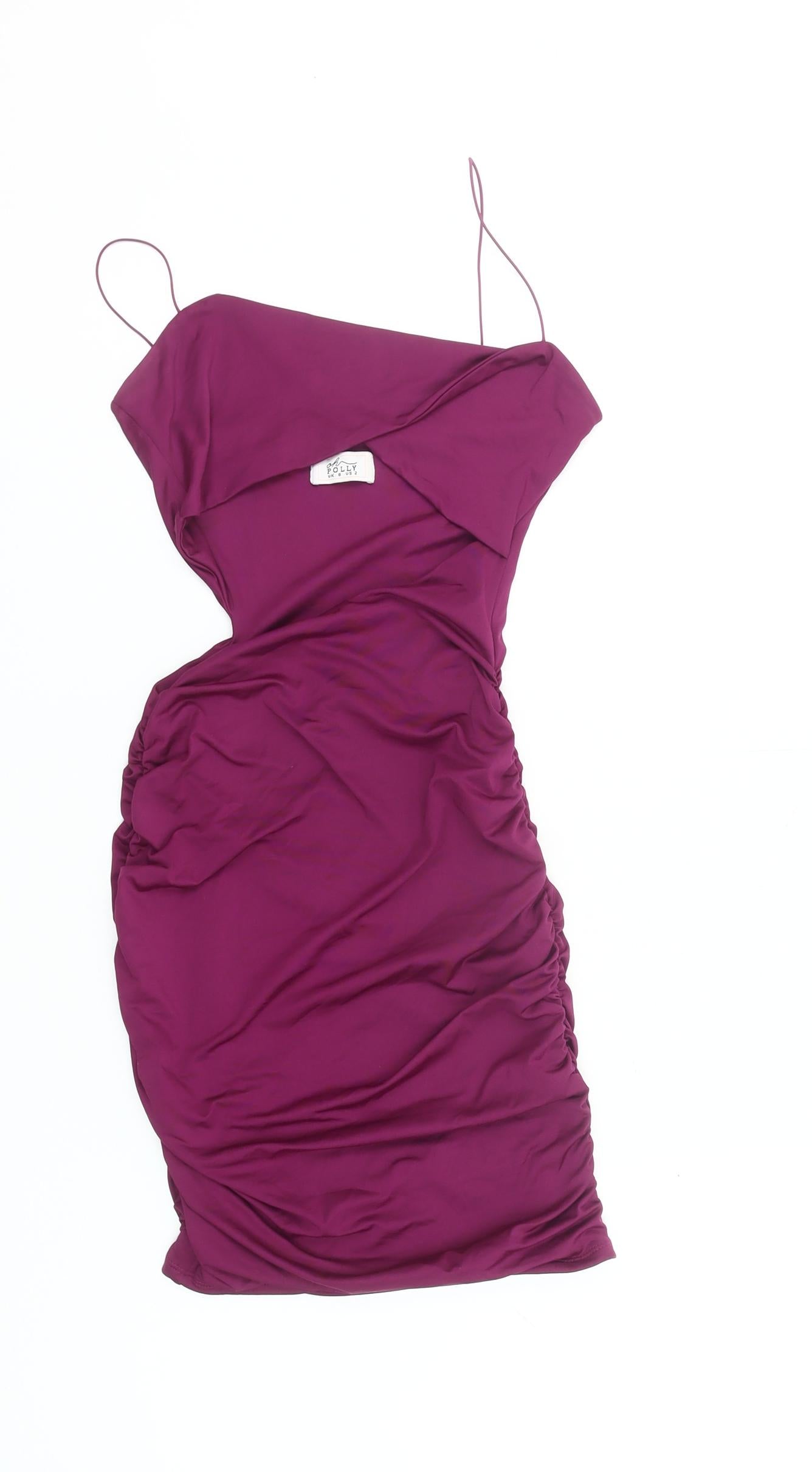 Oh Polly Women’s Purple Bodycon Mini Dress UK 6 Party Ruched