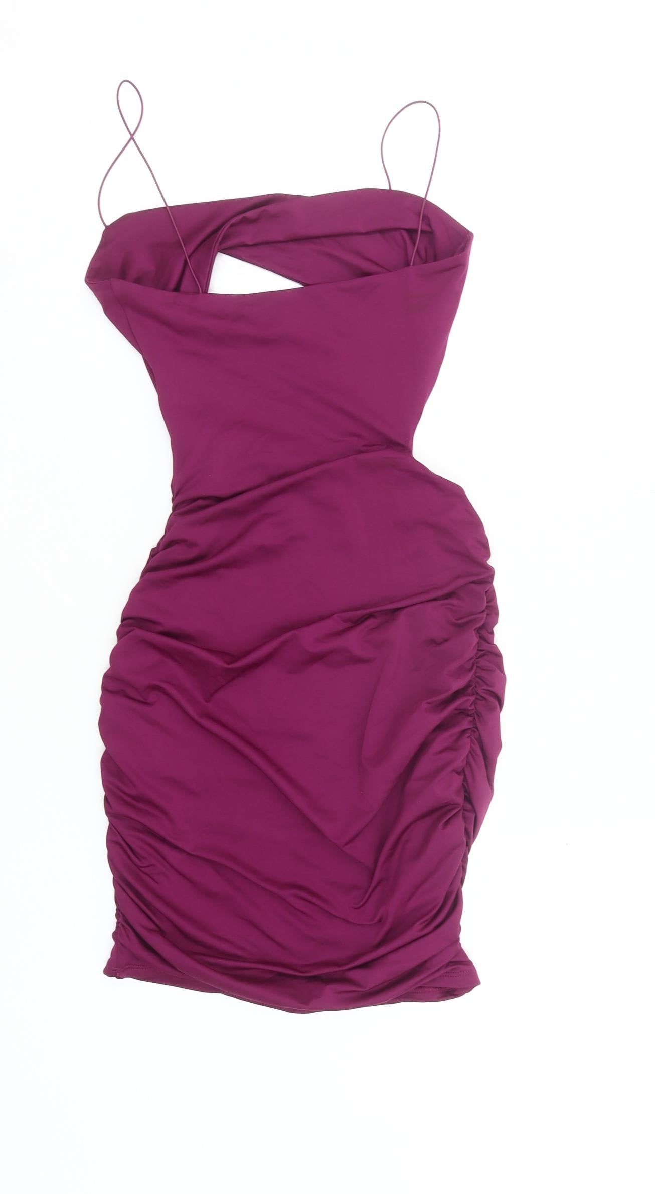 Oh Polly Women’s Purple Bodycon Mini Dress UK 6 Party Ruched