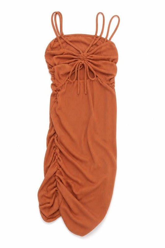 PrettyLittleThing Women’s Brown Ruched Bodycon Midi Dress Size 12