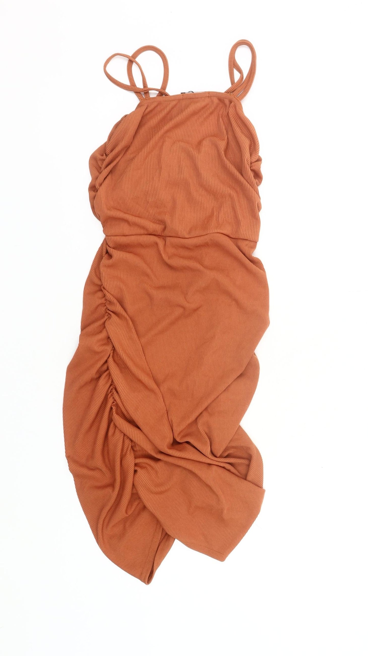 PrettyLittleThing Women’s Brown Ruched Bodycon Midi Dress Size 12