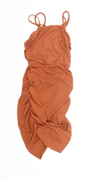 PrettyLittleThing Women’s Brown Ruched Bodycon Midi Dress Size 12