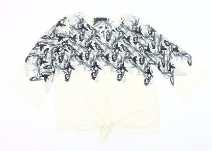 Just Elegance Womens White XL Floral Chiffon Tunic Blouse 3/4 Sleeve