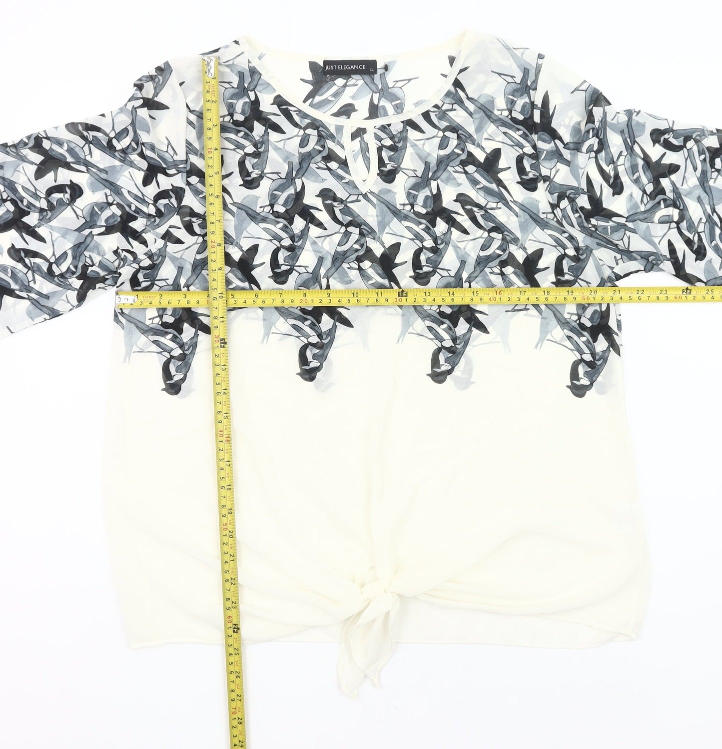 Just Elegance Womens White XL Floral Chiffon Tunic Blouse 3/4 Sleeve