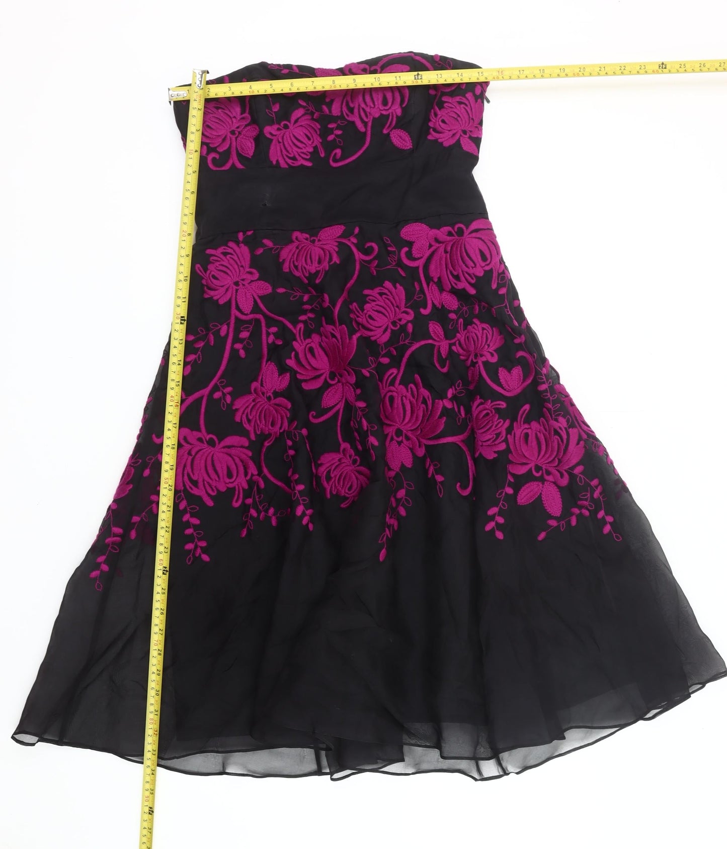 Coast Women’s Black Pink Floral Strapless Silk Dress Size 12