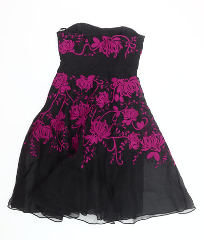 Coast Women’s Black Pink Floral Strapless Silk Dress Size 12