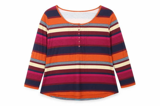 Front view of bpc Bonprix Women’s Multicoloured Striped Cotton Long Sleeve T-Shirt XL
