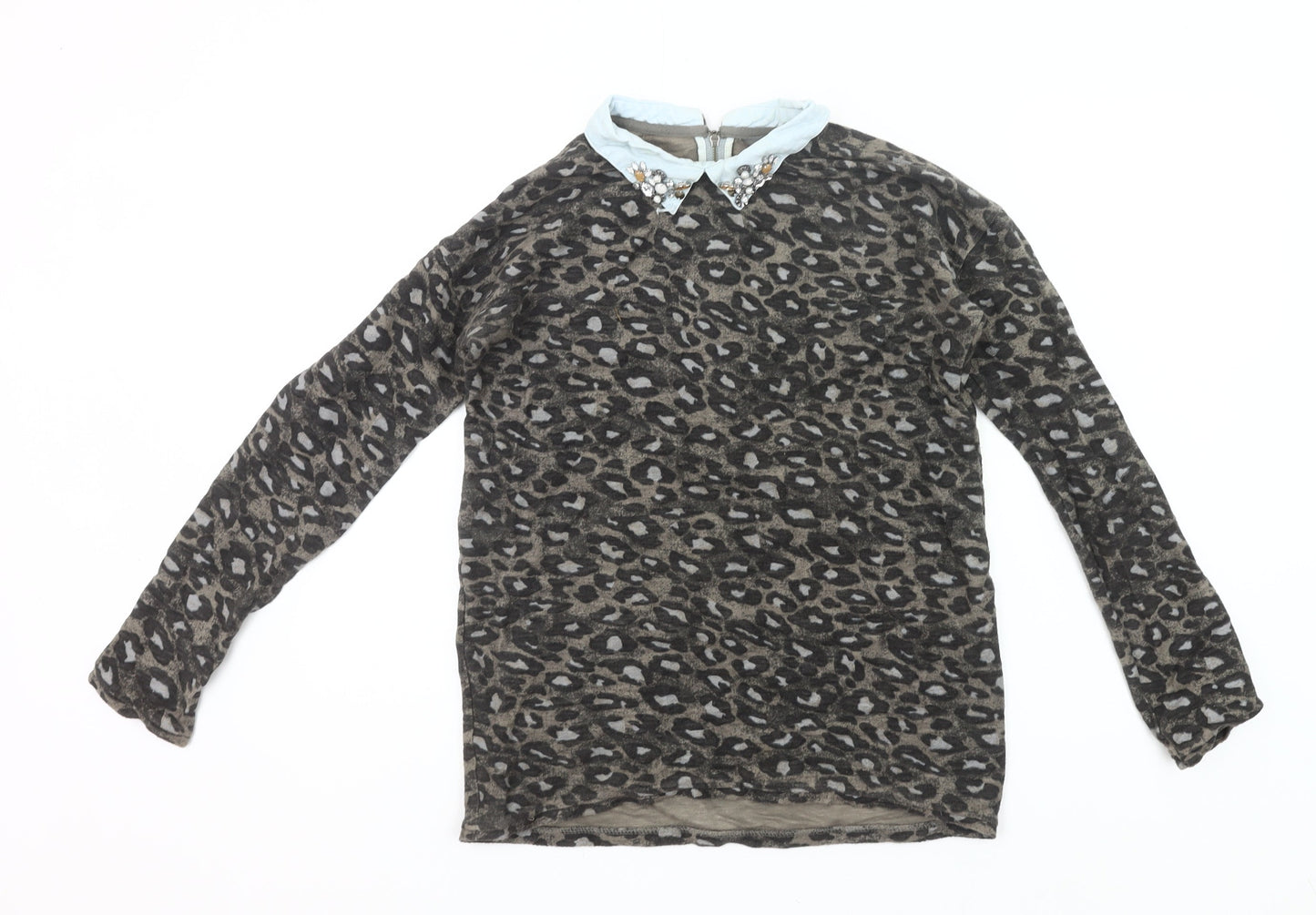 Next Womens Brown Leopard Print Collared Tunic Blouse Size 8