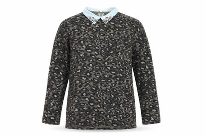 Next Womens Brown Leopard Print Collared Tunic Blouse Size 8