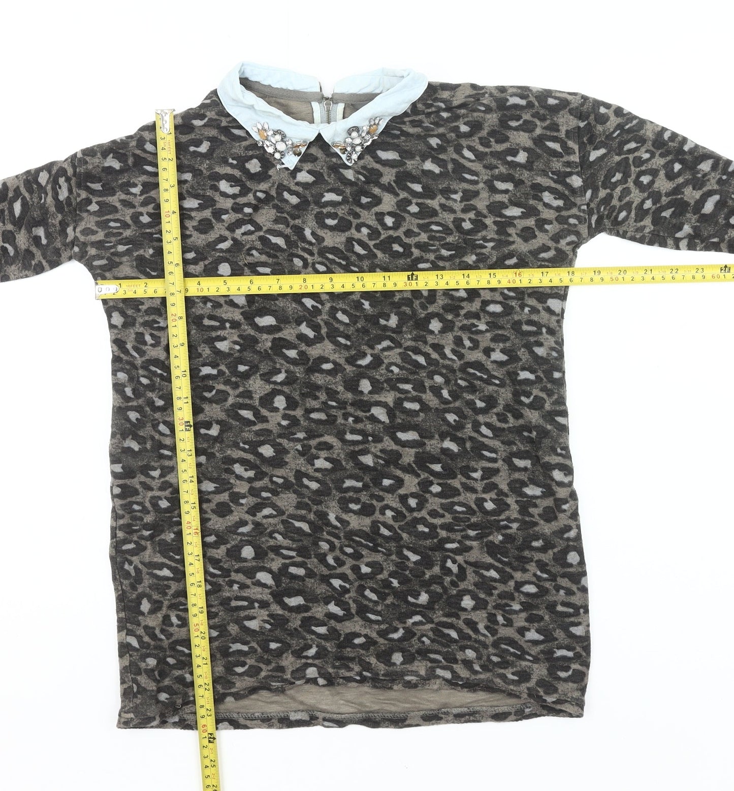 Next Womens Brown Leopard Print Collared Tunic Blouse Size 8