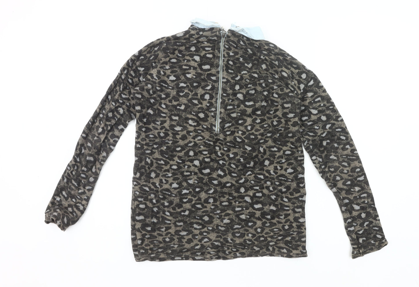 Next Womens Brown Leopard Print Collared Tunic Blouse Size 8