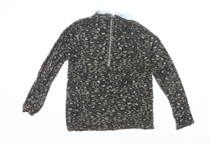 Next Womens Brown Leopard Print Collared Tunic Blouse Size 8