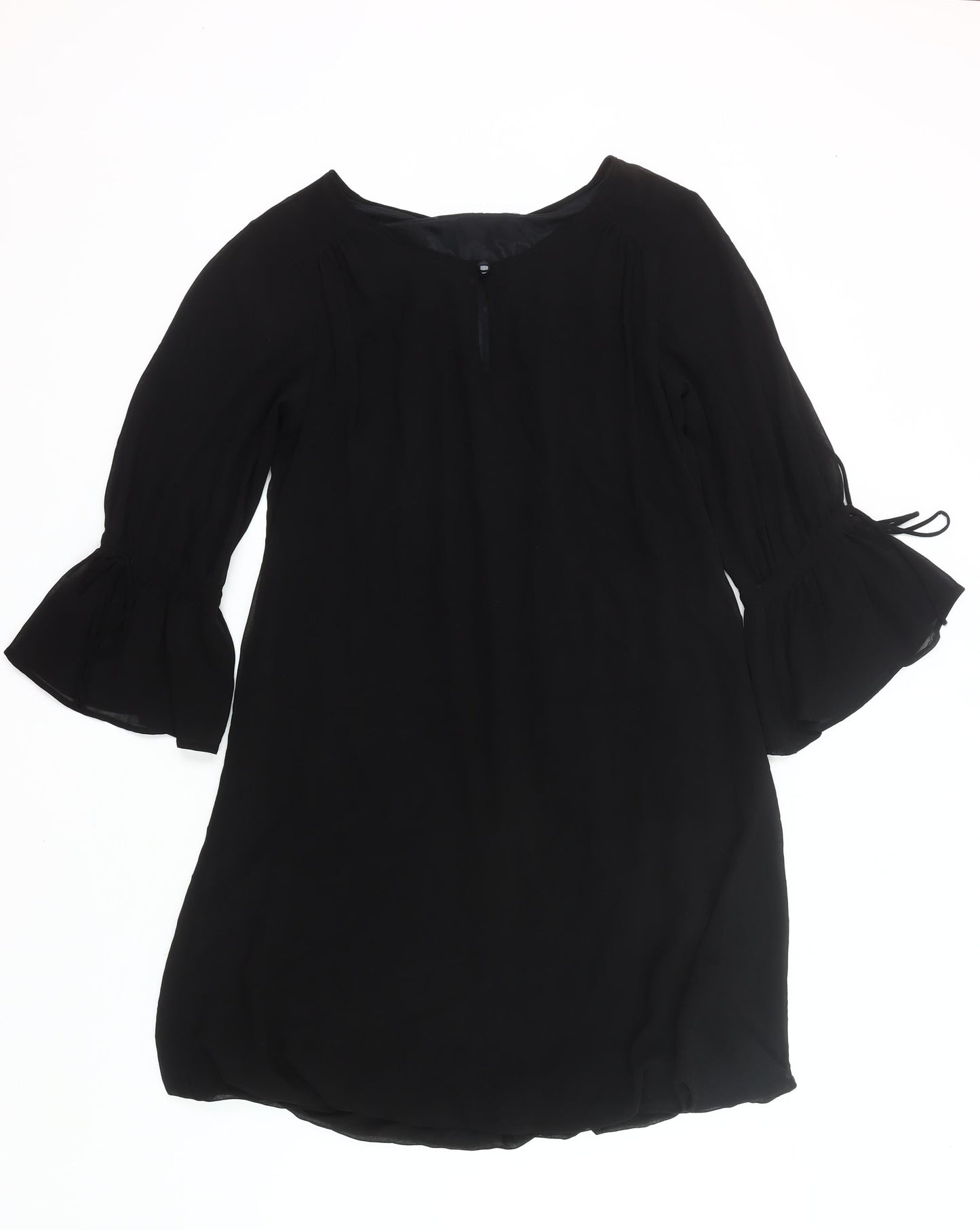 Zara Basic Women Black M Shift Dress 3/4 Bell Sleeve