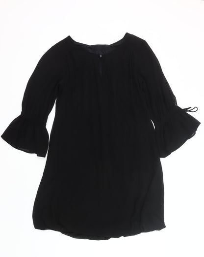 Zara Basic Women Black M Shift Dress 3/4 Bell Sleeve