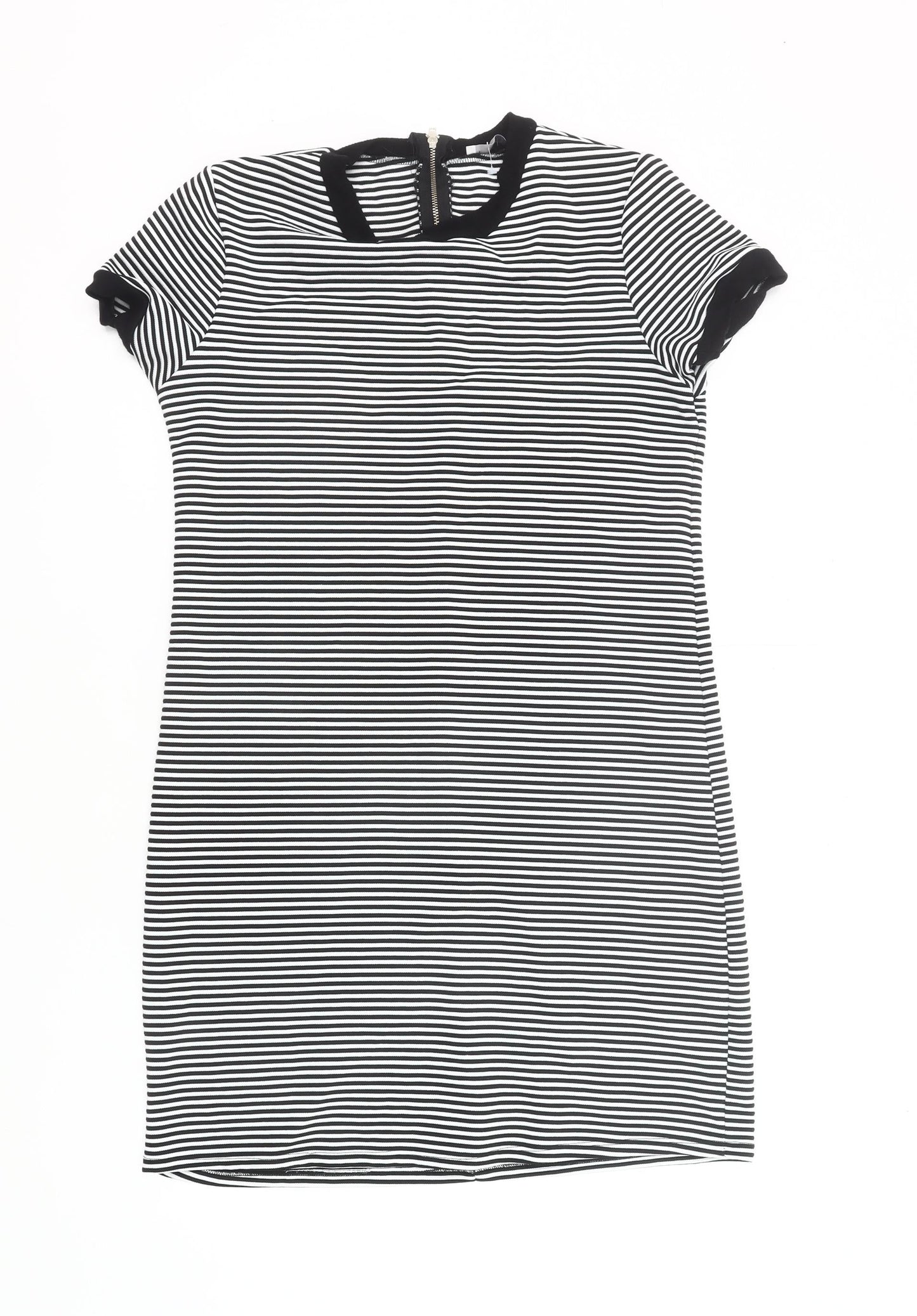George Women’s Black White Striped Shift Dress Size 14 Short Sleeve Work Casual