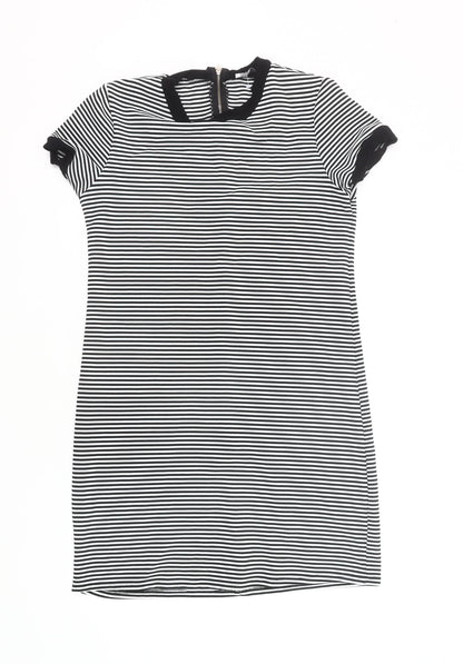 George Women’s Black White Striped Shift Dress Size 14 Short Sleeve Work Casual