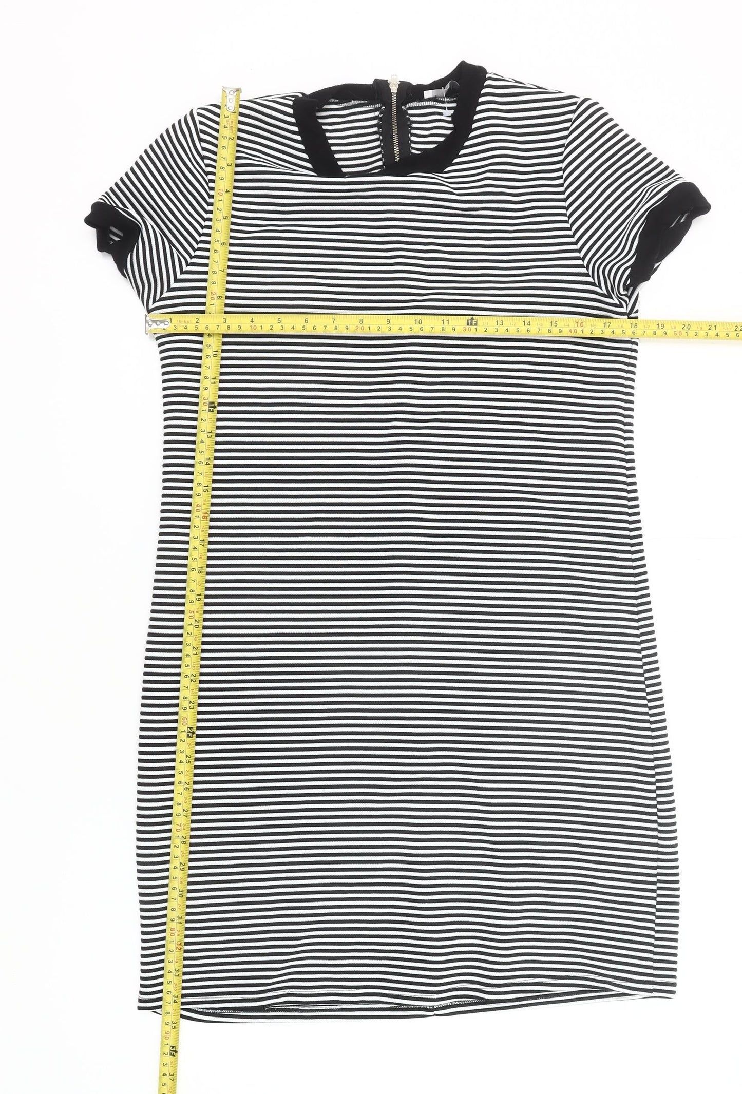 George Women’s Black White Striped Shift Dress Size 14 Short Sleeve Work Casual