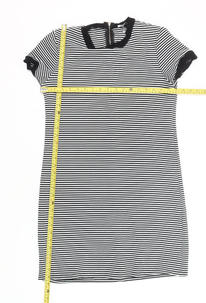 George Women’s Black White Striped Shift Dress Size 14 Short Sleeve Work Casual