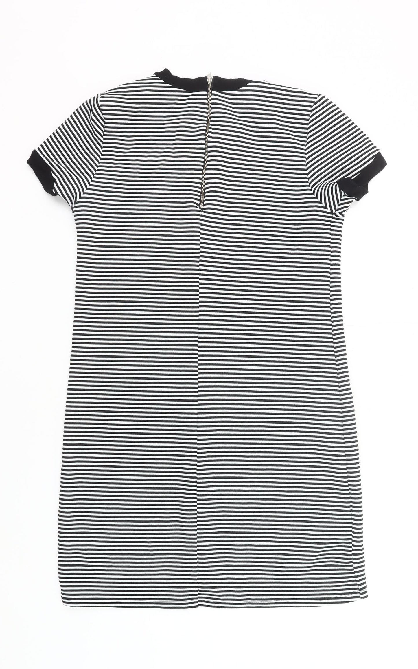 George Women’s Black White Striped Shift Dress Size 14 Short Sleeve Work Casual