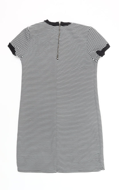 George Women’s Black White Striped Shift Dress Size 14 Short Sleeve Work Casual