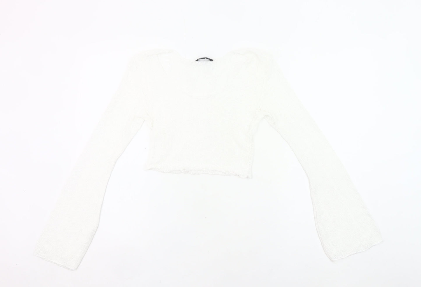 PrettyLittleThing Women White Size 8 Cropped Knit Long Sleeve Top