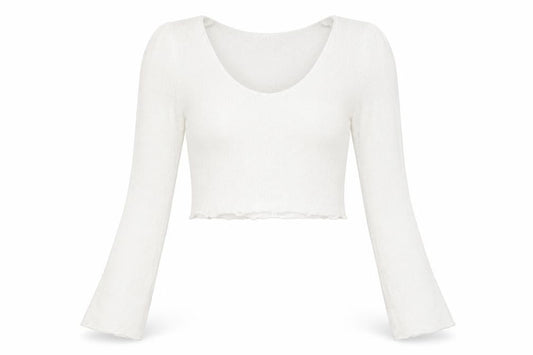 PrettyLittleThing Women White Size 8 Cropped Knit Long Sleeve Top