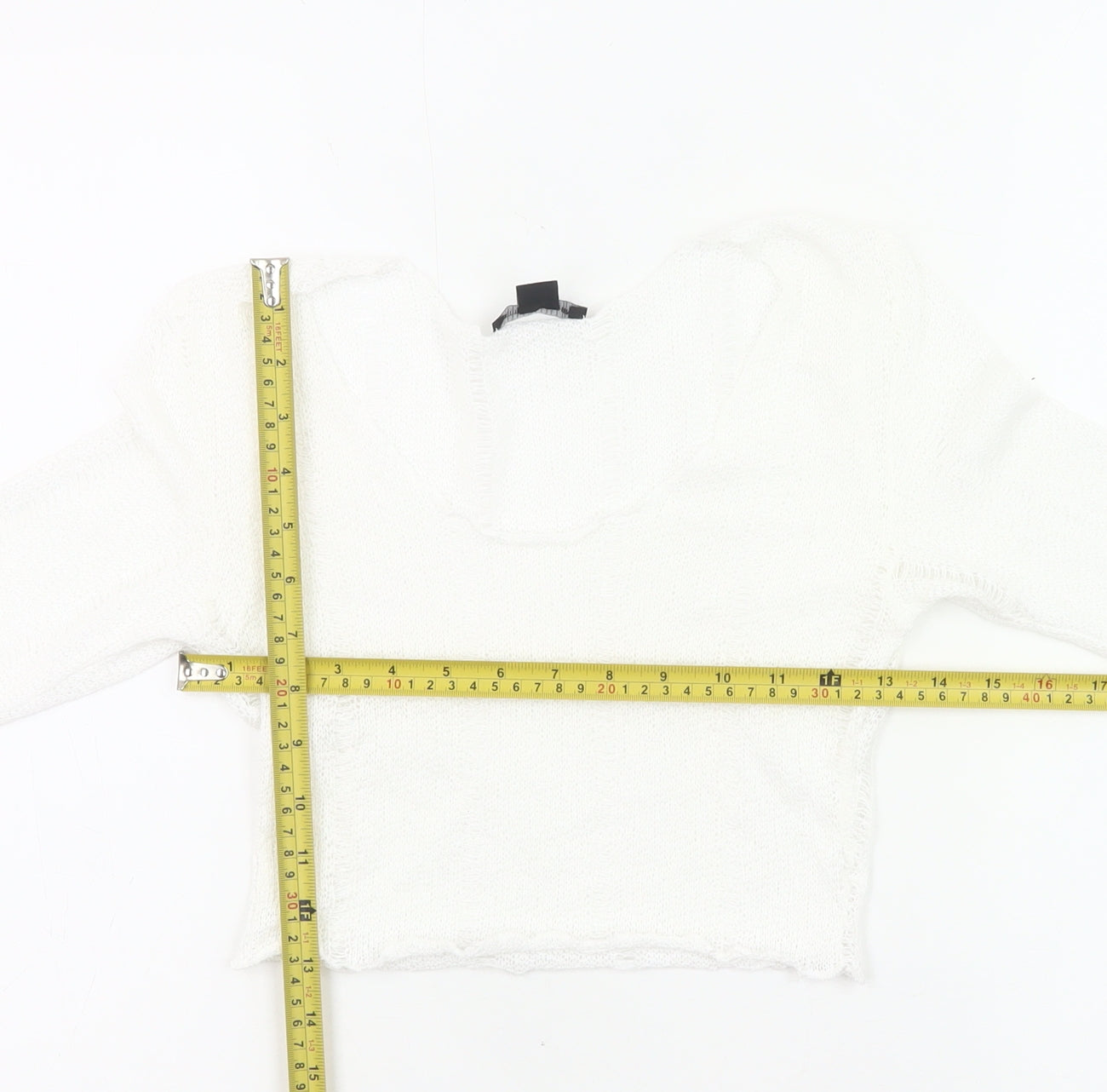 PrettyLittleThing Women White Size 8 Cropped Knit Long Sleeve Top
