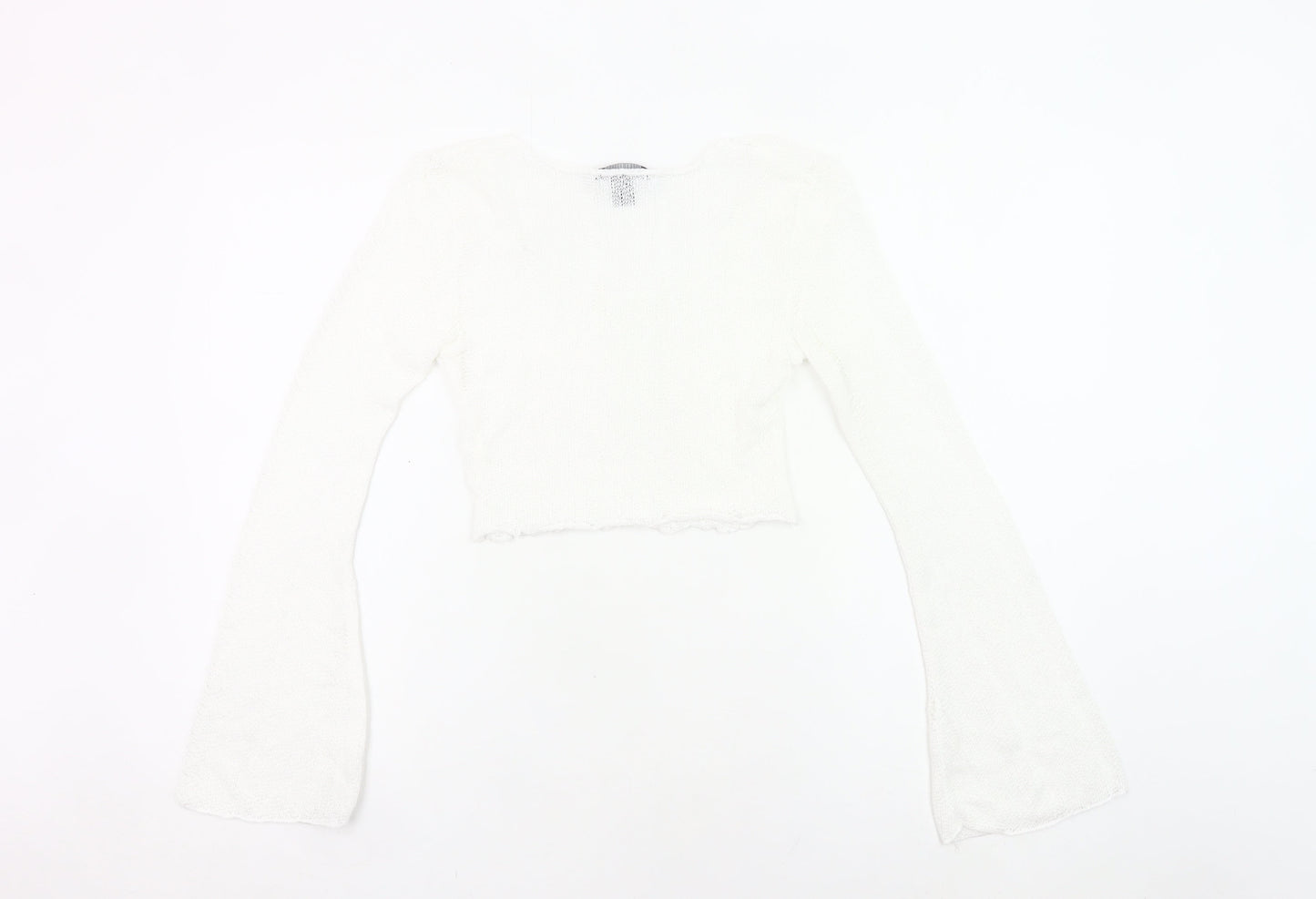 PrettyLittleThing Women White Size 8 Cropped Knit Long Sleeve Top