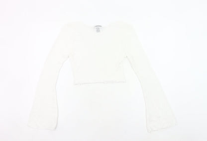 PrettyLittleThing Women White Size 8 Cropped Knit Long Sleeve Top