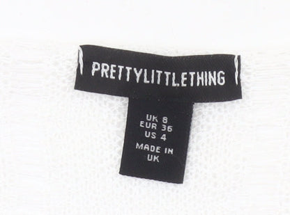 PrettyLittleThing Women White Size 8 Cropped Knit Long Sleeve Top