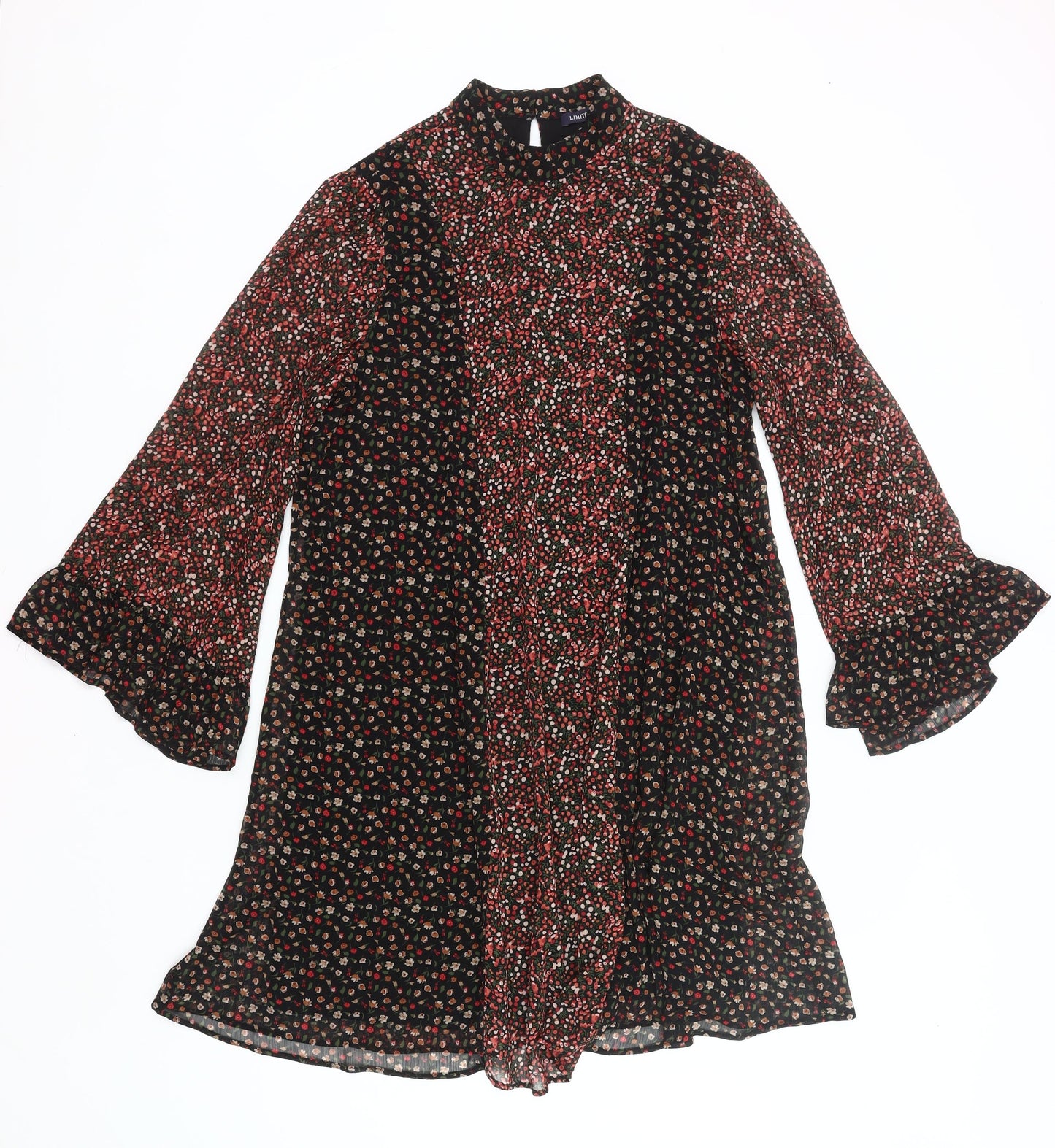 Marks and Spencer Womens Black Red Floral Shift Dress Size 14 Long Sleeve