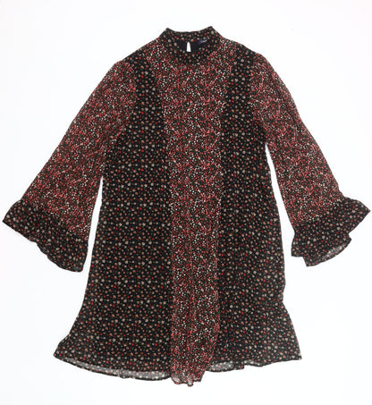 Marks and Spencer Womens Black Red Floral Shift Dress Size 14 Long Sleeve