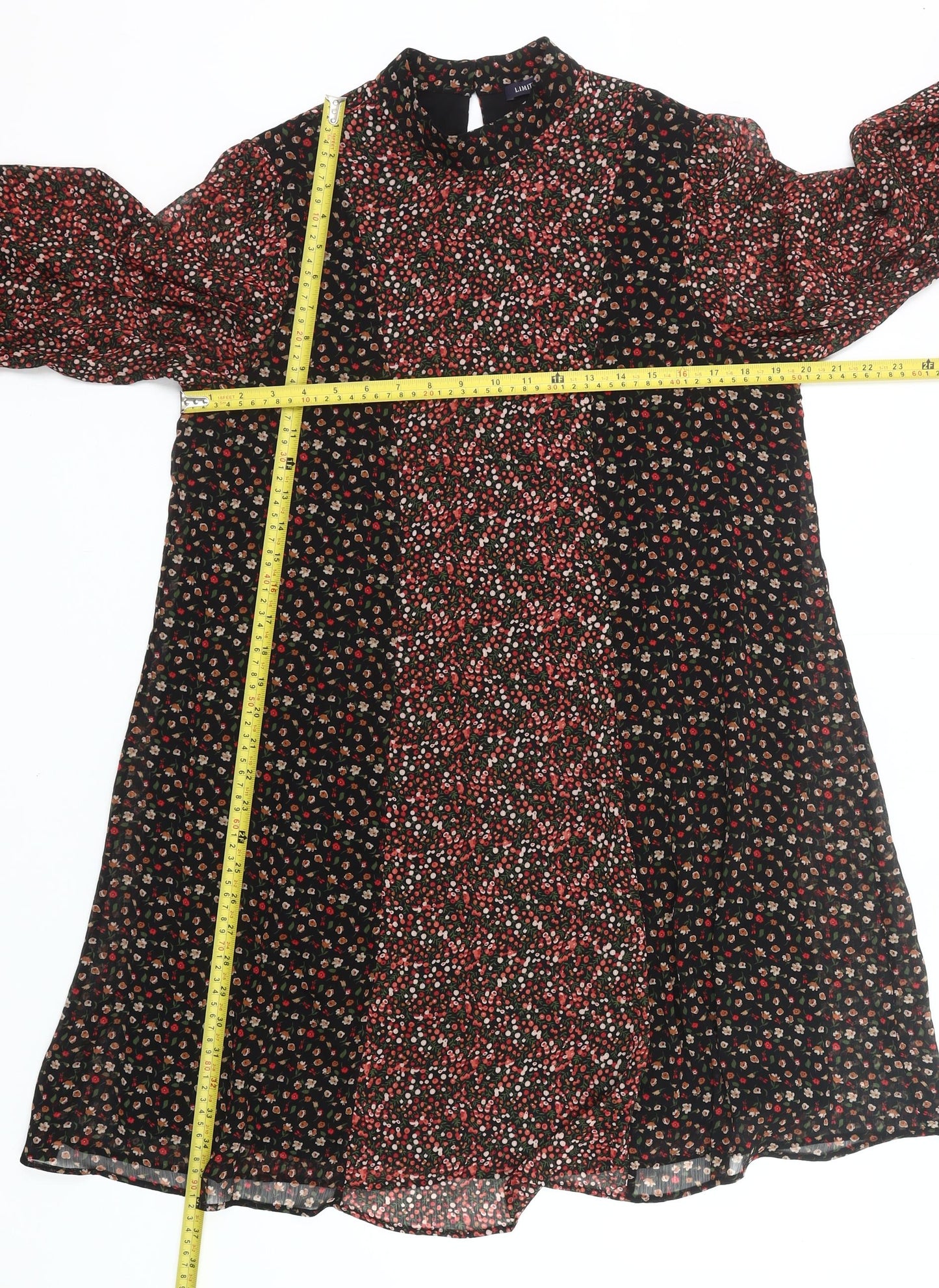 Marks and Spencer Womens Black Red Floral Shift Dress Size 14 Long Sleeve