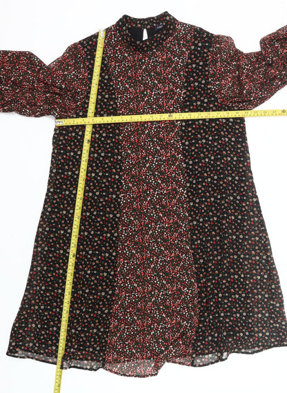 Marks and Spencer Womens Black Red Floral Shift Dress Size 14 Long Sleeve