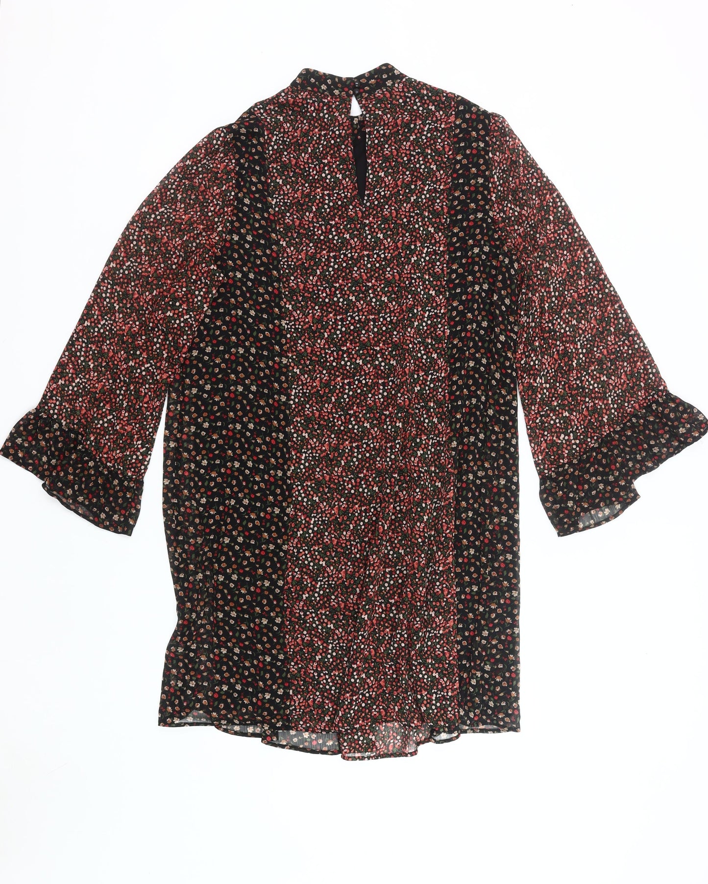 Marks and Spencer Womens Black Red Floral Shift Dress Size 14 Long Sleeve