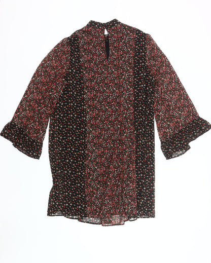 Marks and Spencer Womens Black Red Floral Shift Dress Size 14 Long Sleeve