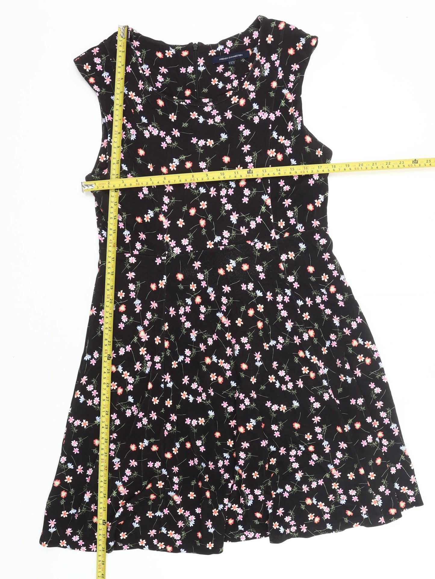 French Connection Women’s Black Floral Fit & Flare Sleeveless Dress Size 12